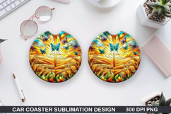 Flower Car Coaster Sublimation| Summer Coaster PNG Design Product Image 1