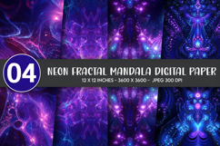 Neon Fractal Mandala Digital Paper Product Image 1