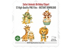 Safari Animals Birthday Clipart PNG, 12 Cute Jungle Animal Product Image 2