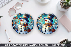 Snowman Car Coaster Sublimation|Christmas Coaster PNG Design Product Image 1