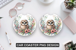Owl Car Coaster Sublimation |Animal Coaster PNG Product Image 1