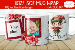 Christmas photo mug wrap PNG Sublimation, Santa's elf PNG Product Image 2