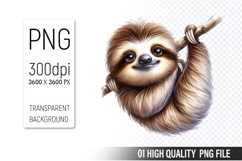 Cute Sloth Clipart PNG, Printable Animals, Wildlife Design Product Image 1