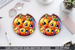 Pumpkins Car Coaster Sublimation| Halloween Coaster PNG Product Image 1