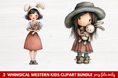 2 Whimsical Western Kids Clipart | Cute Cowboy &amp; Cowgirl PNG Product Image 1