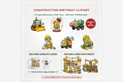 Construction Animals Birthday Clipart Bundle | 14 PNG Files Product Image 2