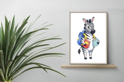 Cute Zebra with Backpack and Books Watercolor PNG Product Image 2