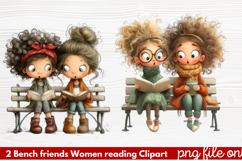 Bench friends Women reading Clipart Product Image 1