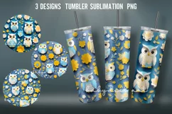 3D Tumbler Wrap Sublimation Designs PN|Blue & Owl & Flowers Product Image 1