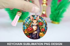 Bunny Round Keychain, Bunny Flowers Keychain Design Product Image 1