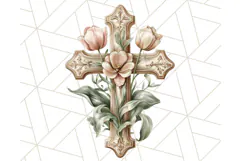 Faith Cross PNG with Flowers, Watercolor Religious Art Print Product Image 5