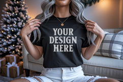 Bella Canvas 3001 Black Christmas Shirt Mockup, Trandy Mocku Product Image 1