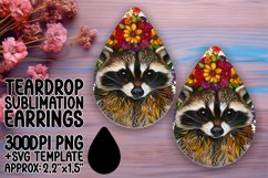 Teardrop Earrings: Vibrant Raccoon &amp; Flowers Design Product Image 1