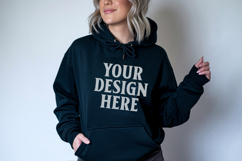 Black Gildan 18500 Hoodie Mockup, G18000 Hoodie Model mockup Product Image 1