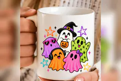 Cute Halloween Ghost PNG, Colorful Witch Ghost Pumpkin Desig Product Image 4