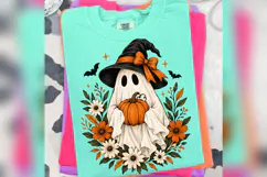 Halloween Ghost PNG, Cute Witch Ghost Pumpkin Floral Design Product Image 4