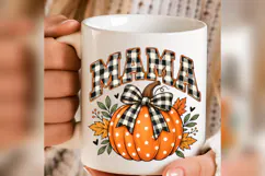 Mama Pumpkin PNG, Buffalo Plaid Bow Fall Mom Mug Design Product Image 4