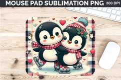 Watercolor Penguins Mouse Pad Sublimation - Valentines PNG Product Image 1