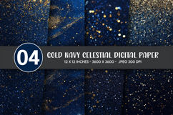 Gold Navy Celestial Digital Paper Product Image 1
