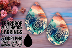 Gorgeous Teardrop Design PNG for Earrings , Watercolor Patte Product Image 1