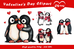 Cute Penguin Couple Holding Hearts Valentine Clipart PNG Product Image 1