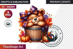 Autumn Cute animal in a bucket clipart Pumpkin thanksgiving Product Image 1