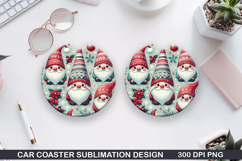 Cute Gnome Car Coaster Sublimation | Christmas Coaster PNG Product Image 1