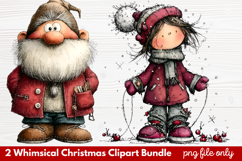 2 Whimsical Christmas Clipart | Cute Festive Holiday PNG Product Image 1