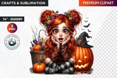Halloween clipart, Cute Redhead girl Clipart, Kids Halloween Product Image 1