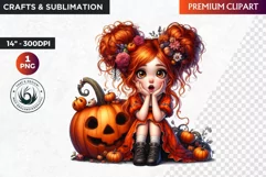 Halloween clipart, Cute Redhead girl Clipart, Kids Halloween Product Image 1