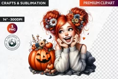 Halloween clipart, Cute Redhead girl Clipart, Kids Halloween Product Image 1