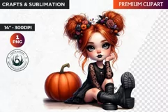Halloween clipart, Cute Redhead girl Clipart, Kids Halloween Product Image 1