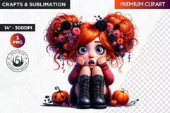 Halloween clipart, Cute Redhead girl Clipart, Kids Halloween Product Image 1