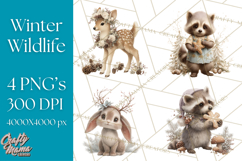 Snowy Forest Animals Clipart PNG, Holiday Woodland Art Product Image 1