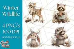 Snowy Forest Animals Clipart PNG, Holiday Woodland Art Product Image 1