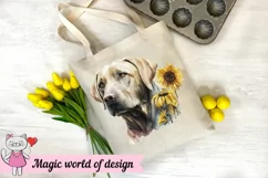 labrador Dog with Sunflower png, Sublimation Product Image 5