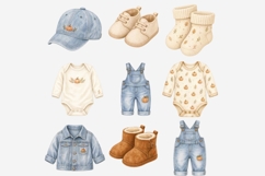 Autumn Baby Clipart | Watercolor Baby Denim Outfit PNG Product Image 3