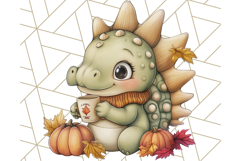 Fall Dinosaur PNG Clipart with Autumn Elements, Cute Dino Product Image 5