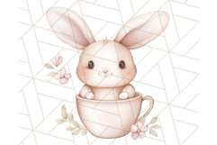 Pastel Pink Easter Bunny Egg and Flowers Clipart PNG Product Image 3