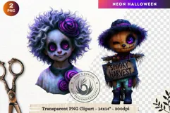 Neon Halloween Character Clipart Spooky Kawaii scarecrow Product Image 1