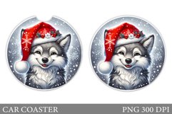 Wolf Car Coaster Sublimation. Christmas Car Coaster Design Product Image 1