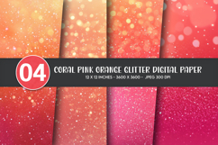 Coral Pink Orange Glitter Digital Paper Product Image 1