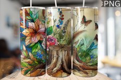 Watercolor Flower Wooden Stump Tumbler - High Quality 3Dpi Product Image 1