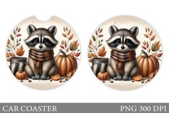 Fall Raccoon Car Coaster. Fall Car Coaster Sublimation Product Image 1