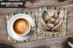 Chicken, Farm Animals, Buffalo Plaid Square Coaster PNG Product Image 1