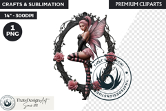 Pastel Goth Fairy Clipart, Black Pink PNG fantasy clipart Product Image 1