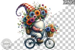Floral Crown Gnome Rides A Bike Sublimation Clipart Design Product Image 1