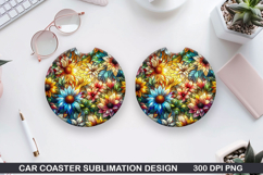 Flower Car coaster sublimation, Summer Coaster PNG Design Product Image 1