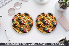 Flowers Car Coaster Sublimation| Summer Flowers Coaster PNG Product Image 1
