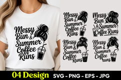 Messy Bun Summer Coffee Runs SVG PNG Product Image 1